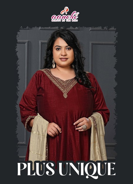 Plus Unique By Aanchi Vichitra Silk Top With Bottom Dupatta Suppliers In India
